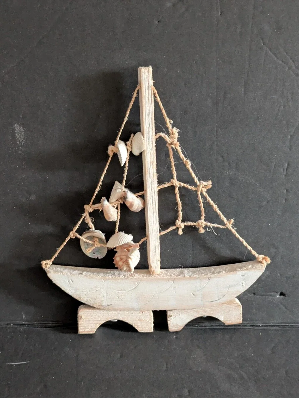 Nautical Natural Driftwood Sailboat and Shells Wall Decor Rustic White Set of 2